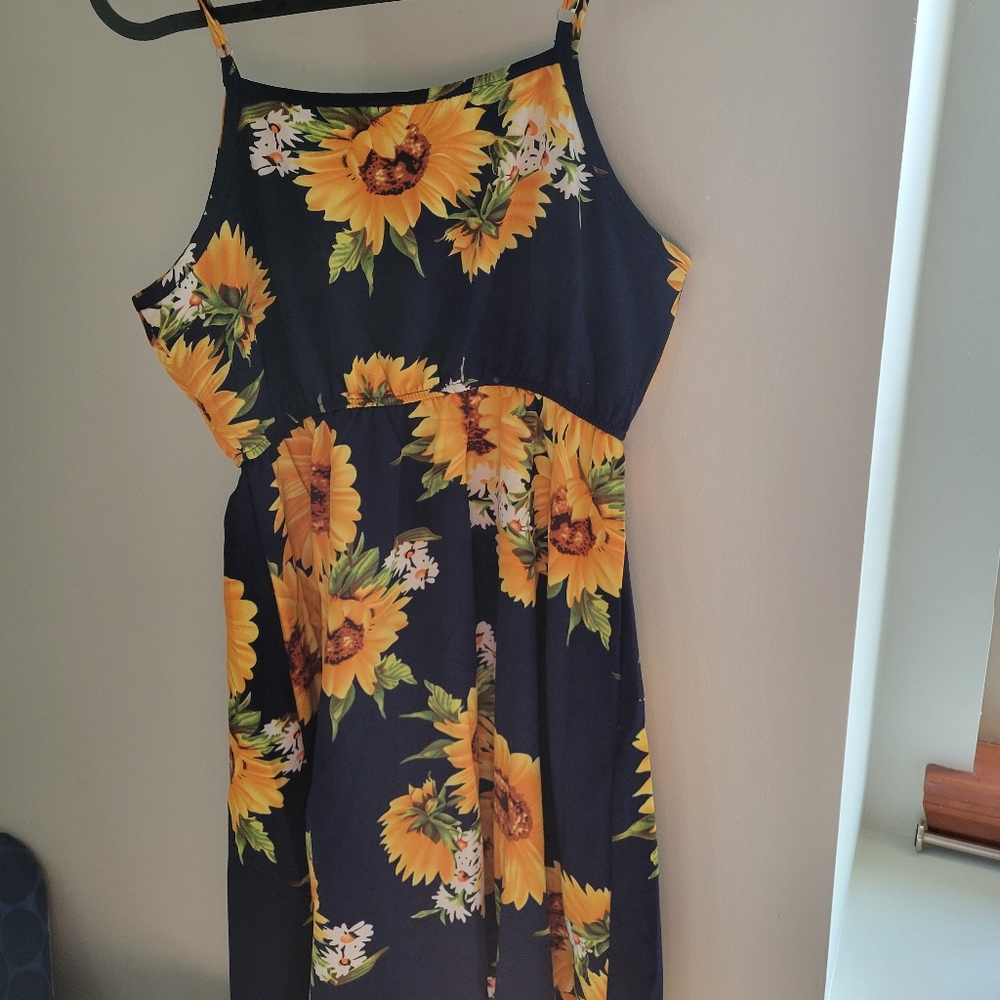 Womens Spaghetti strap sunflower dress
